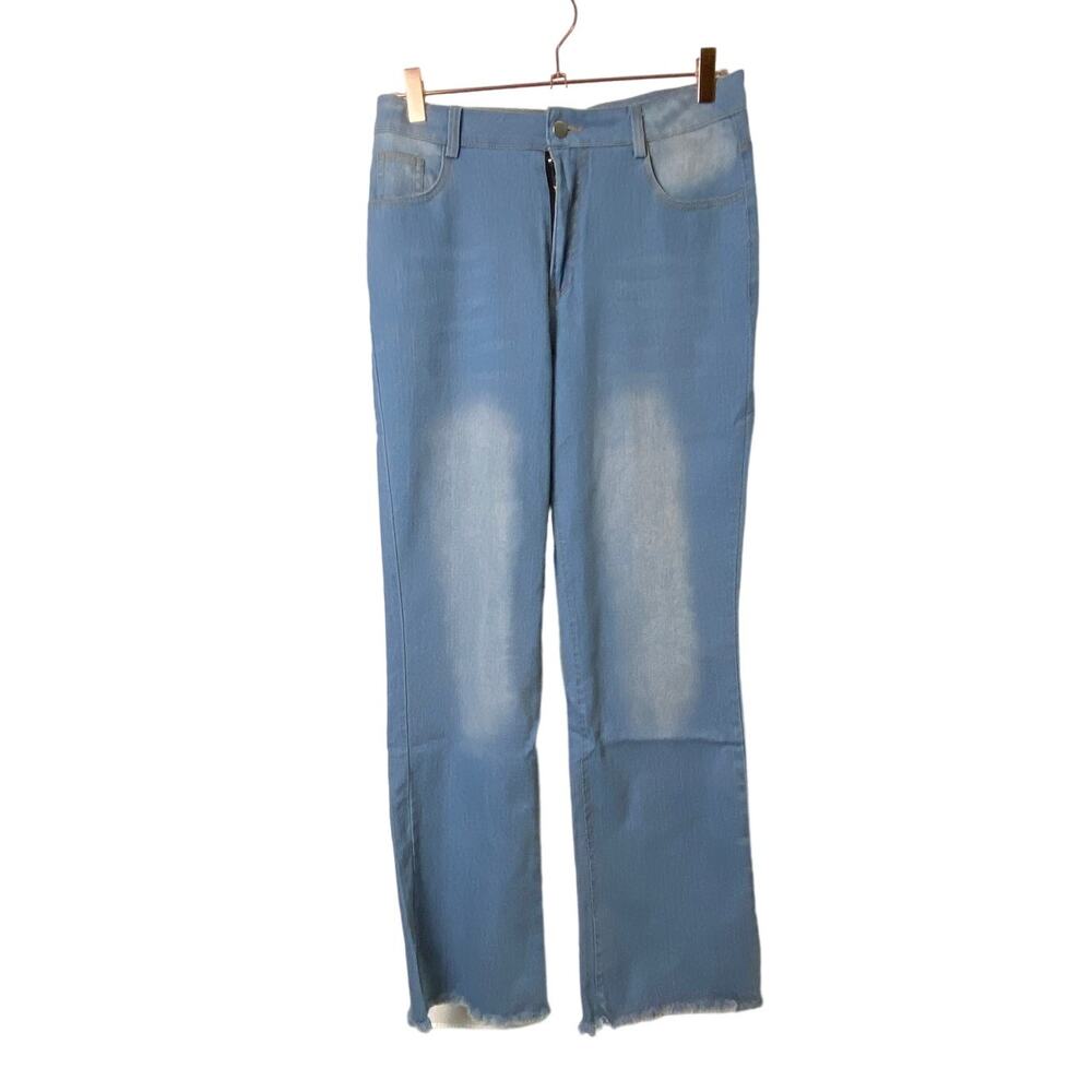 Light Blue Button Front High Waist Frayed Hem Stretch Jeans Size Medium